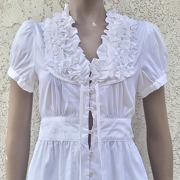 Crisp White Shirt Dress with Ruffles - Picture 2 of 9